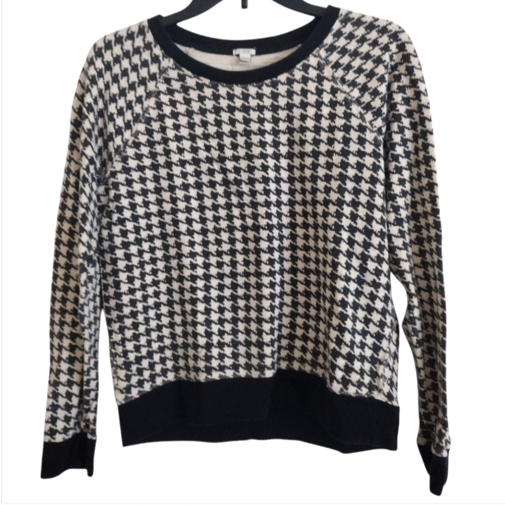 J Crew cream grey black houndstooth 100% cotton sweatshirt size medium